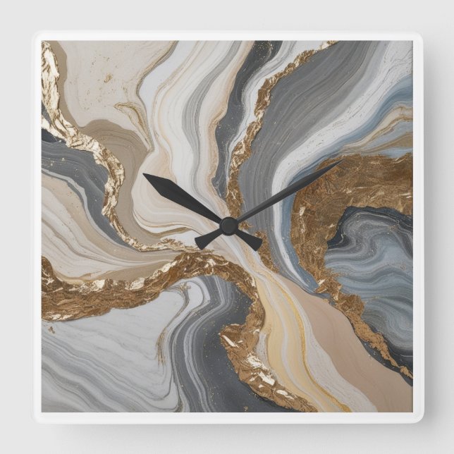 Wall clock with dreamy blue marble design (Front)