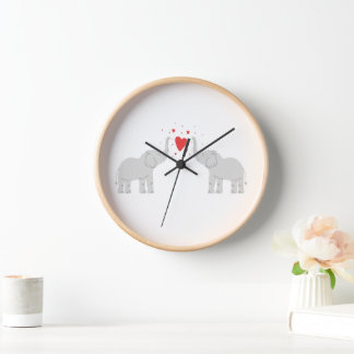 Wall clock with elephants in love