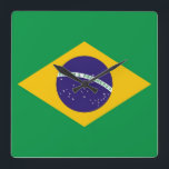 Wall Clock with Flag of Brazil<br><div class="desc">Enhance your space with our striking wall clock featuring the flag of Brazil! Crafted with meticulous attention to detail, this wall clock proudly showcases the vibrant flag of Brazil. The flag features a green field with a yellow diamond shape, containing a blue globe with 27 white stars arranged to depict...</div>