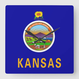 Wall Clock with Flag of Kansas, USA