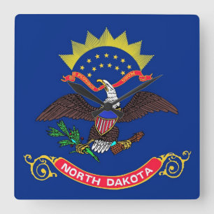 Wall Clock with Flag of North Dakota, USA