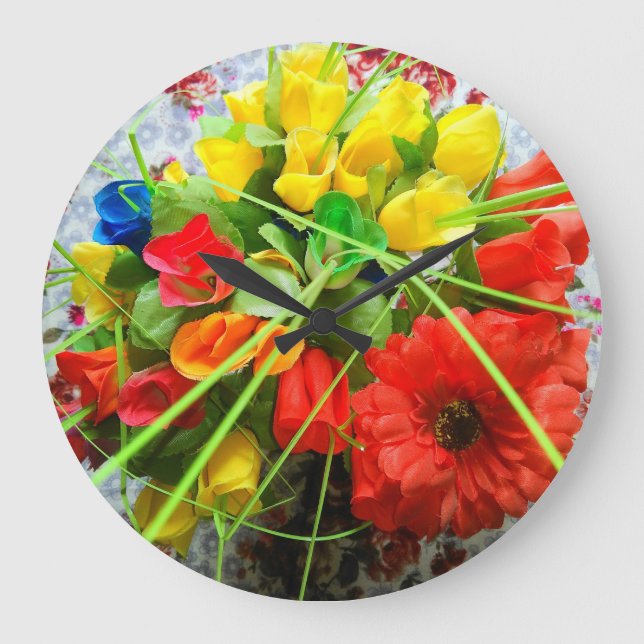 Wall Clock with Flowers Background (Front)