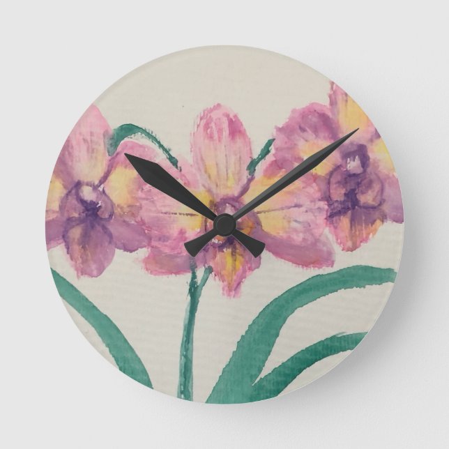 Wall Clock with Lovely Orchids from my Painting (Front)