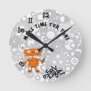 Wall Clock with Orange Robot