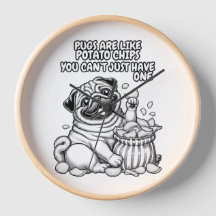 Wall clock with pug and potato chips