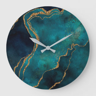 Wall Clocks - Blue and Teal Marble With Gold Veins