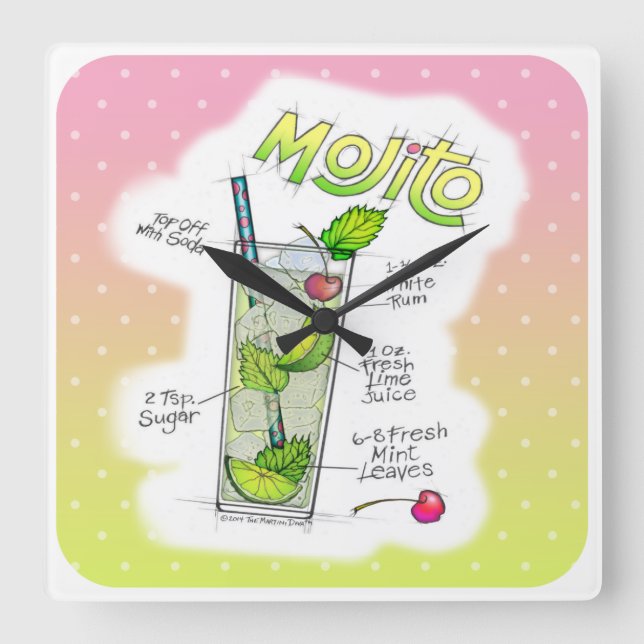 WALL CLOCKS - MOJITO RECIPE COCKTAIL ART (Front)