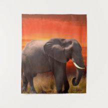 Wall clothing with African elephant and sunset