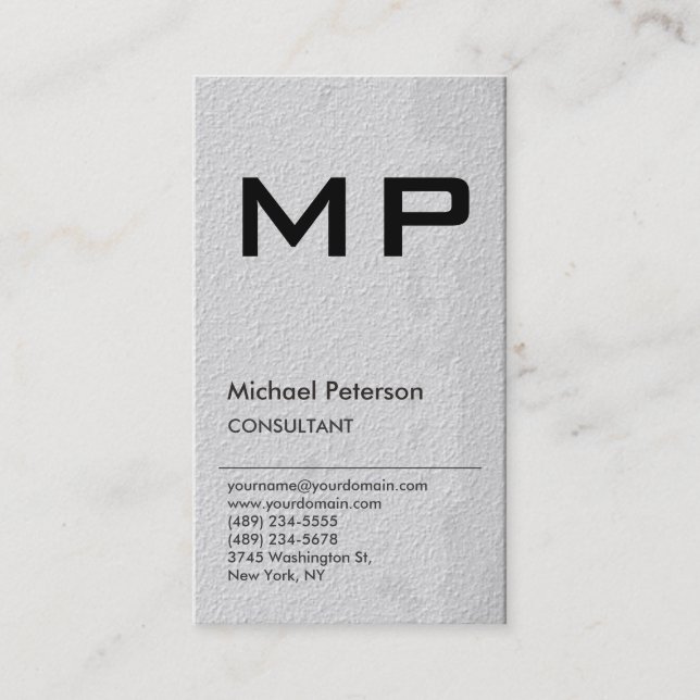 Wall Effect Pattern Grey Monogram Business Card (Front)