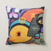 wall graffiti eyes Peace and Love message pillow