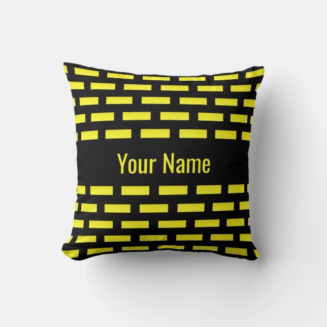 Wall Pattern Black and Yellow Graphic Name Cushion (Front)