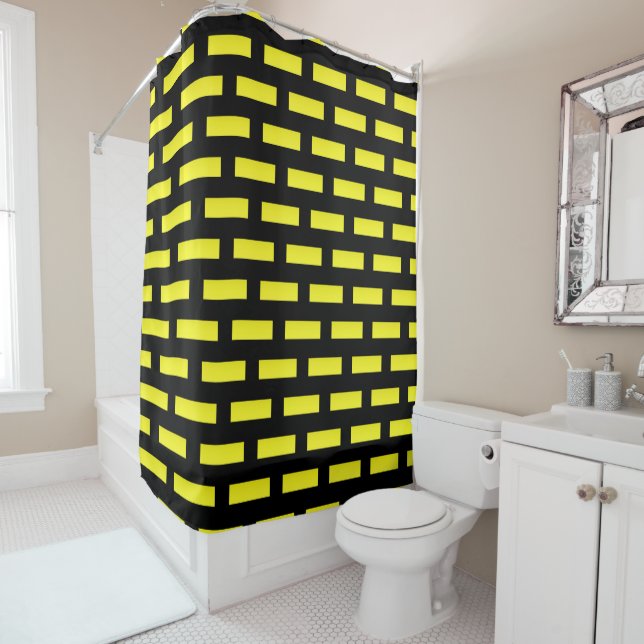 Wall Pattern Black and Yellow Shower Curtain (In Situ)
