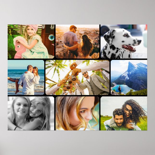 Wall Poster 9 Photo Template Rounded Frame Collage (Front)