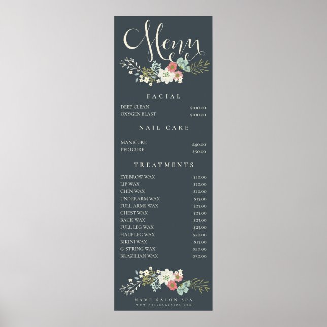 Wall Print Spa Salon Beautician Menu Price List (Front)