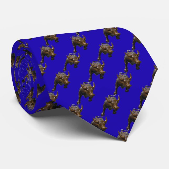 Wall Street Charging Bull Tie - Blue BG (Rolled)