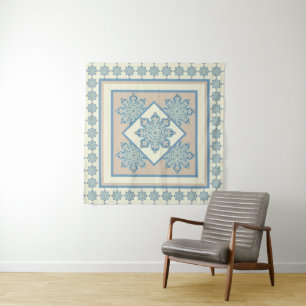 Wall Tapestry Medallions, light blue and cream