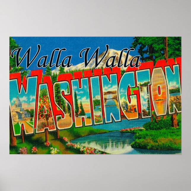 Walla Walla, Washington - Large Letter Scenes Poster (Front)