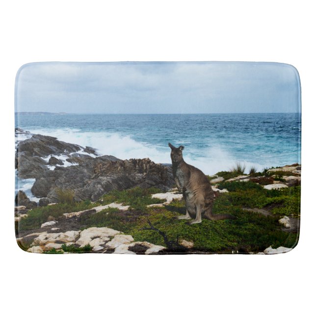 Wallaby On Seaside Rocks, Memory Foam Bathmat (Front)