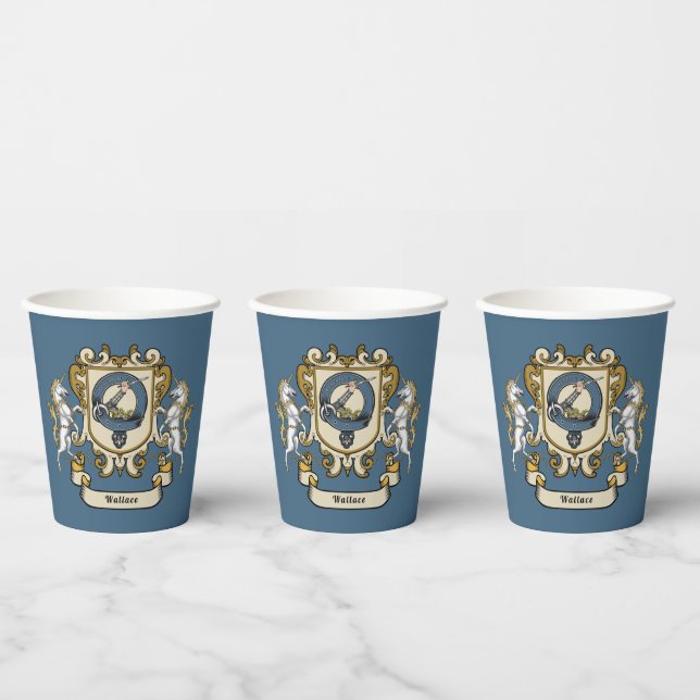 Wallace Clan Badge Blue Personalised Paper Cups (Multi)