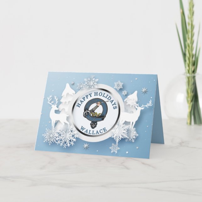 Wallace Clan Badge Happy Holidays Card (Front)