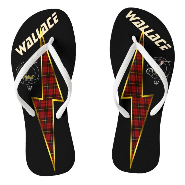 Wallace Clan Badge Lightning Bolt Black Jandals (Footbed)