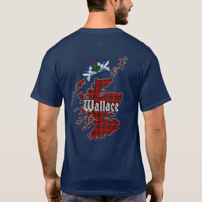 Wallace Clan Badge & Tartan Map of Scotland T-Shirt (Back)
