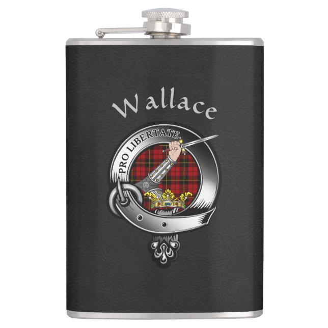 Wallace Clan Badge w/Black Faux Leather Flask (Front)