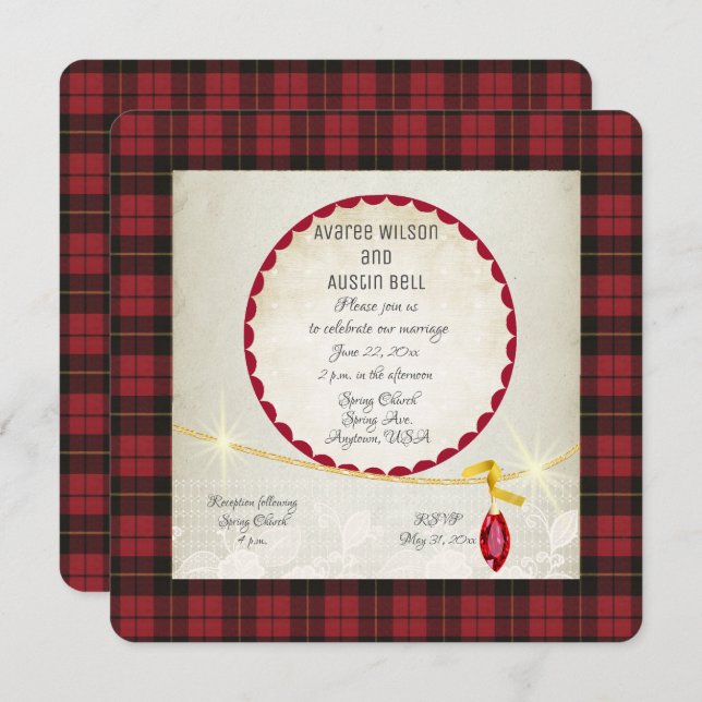 Wallace Red Tartan Garden Wedding Invitation (Front/Back)