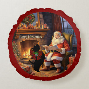 Wallace Scottie Dog & Santa Xmas Personalised Round Cushion