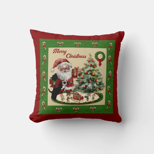 Wallace Scotttie & Santa  Cushion (Front)