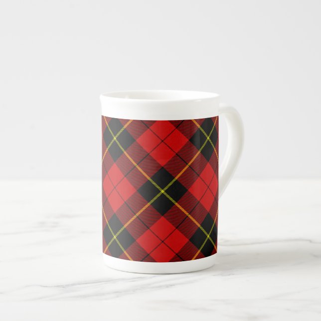 Wallace tartan red black plaid bone china mug (Front Right)