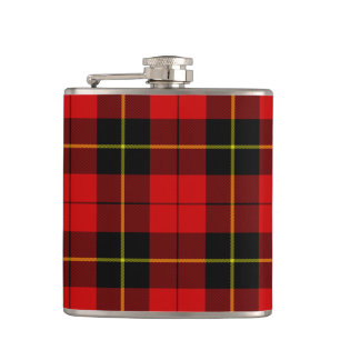 Wallace tartan red black plaid hip flask