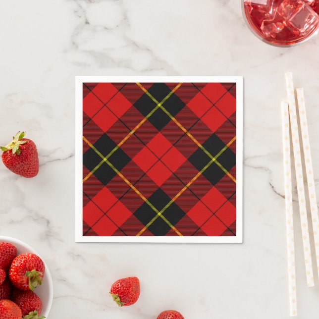 Wallace tartan red black plaid napkin (Insitu)