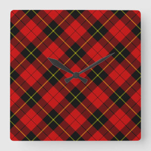 Wallace tartan red black plaid square wall clock