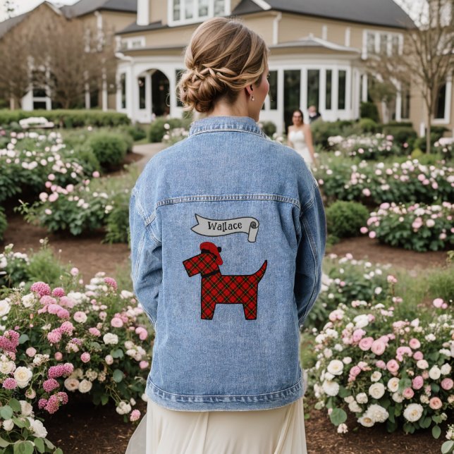 Wallace Tartan Scottie Dog Personalised Denim Jacket (Wedding Back)