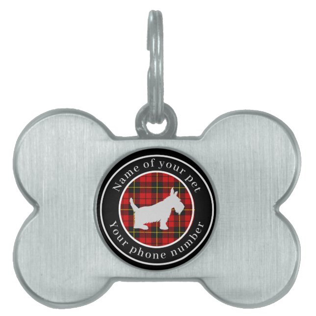 Wallace Tartan Scottie Dog Personalised Pet ID Tag (Front)