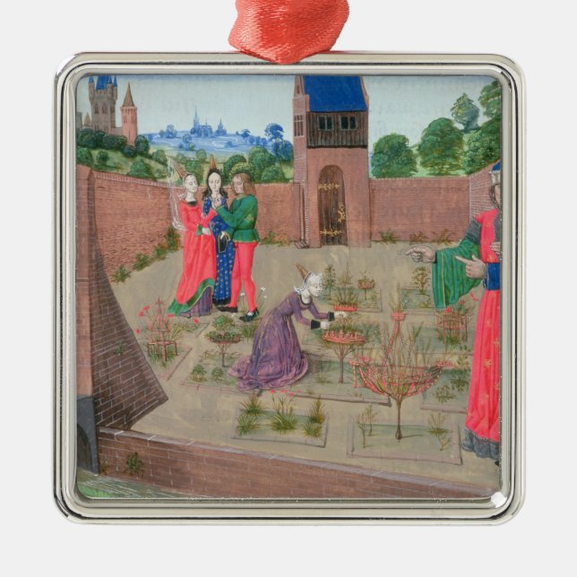 Walled garden with a woman gardening metal tree decoration (Front)