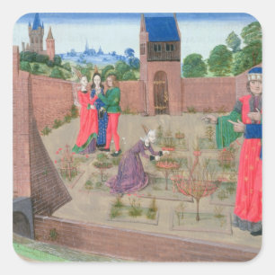 Walled garden with a woman gardening square sticker