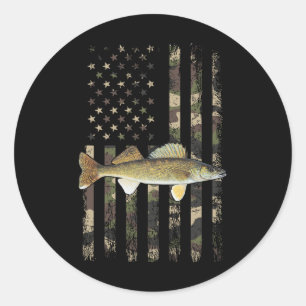 Walleye Camo American Flag1 Classic Round Sticker