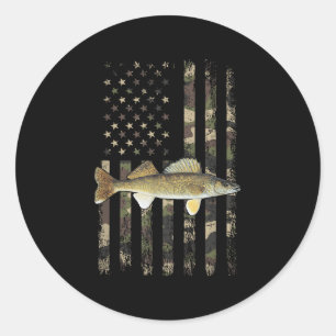Walleye Camo American Flag, Fishing Walleye  Classic Round Sticker