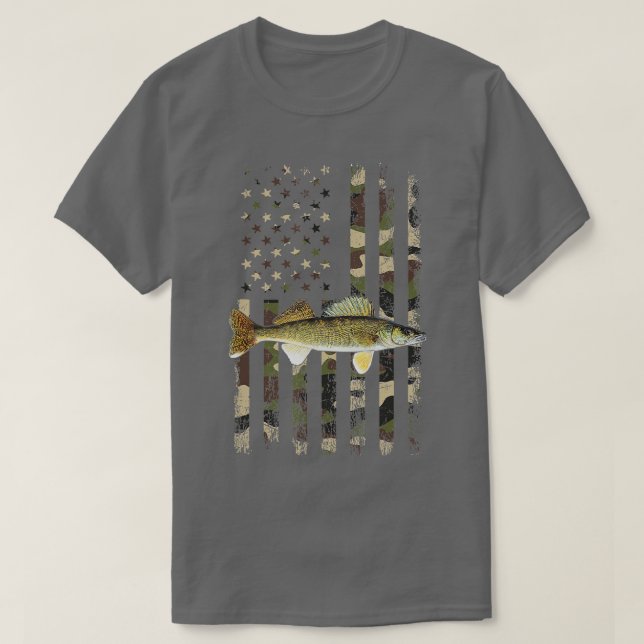 Walleye Camo American Flag fishing Walleye  T-Shirt (Design Front)