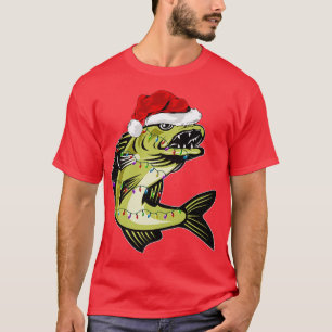 Walleye Fish Lover Xmas Lights Santa Fishing Chris T-Shirt