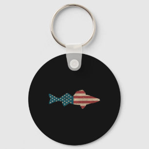 Walleye Fishing American Flag Sauger Angling  Key Ring