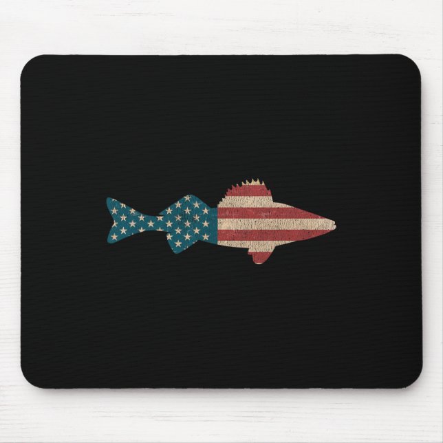 Walleye Fishing American Flag Sauger Angling  Mouse Pad (Front)