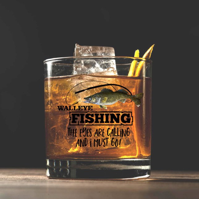 Walleye Fishing Angler Fish Sports Outdoors Men Whiskey Glass (Walleye Fishing Whiskey Glass Gift. The eyes are calling and I must go.)