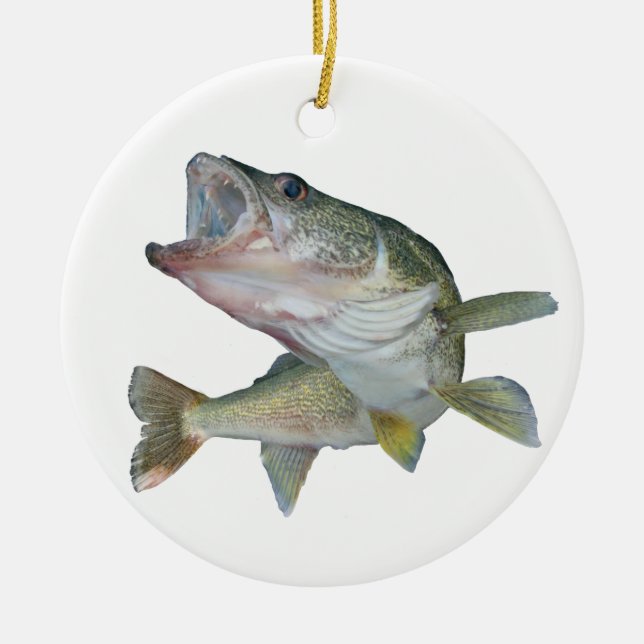 Walleye fishing ceramic tree decoration (Front)