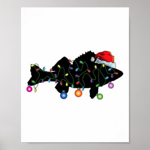 Walleye Fishing Funny Christmas Lights Fish Santa  Poster