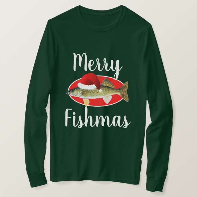 Walleye "Merry Fishmas" Ugly Christmas T-Shirt (Design Front)