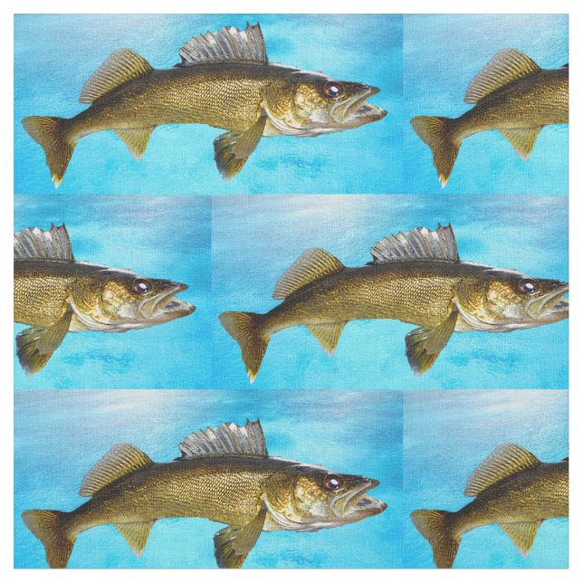 Walleye Pattern on Blue Fabric (Close Up)
