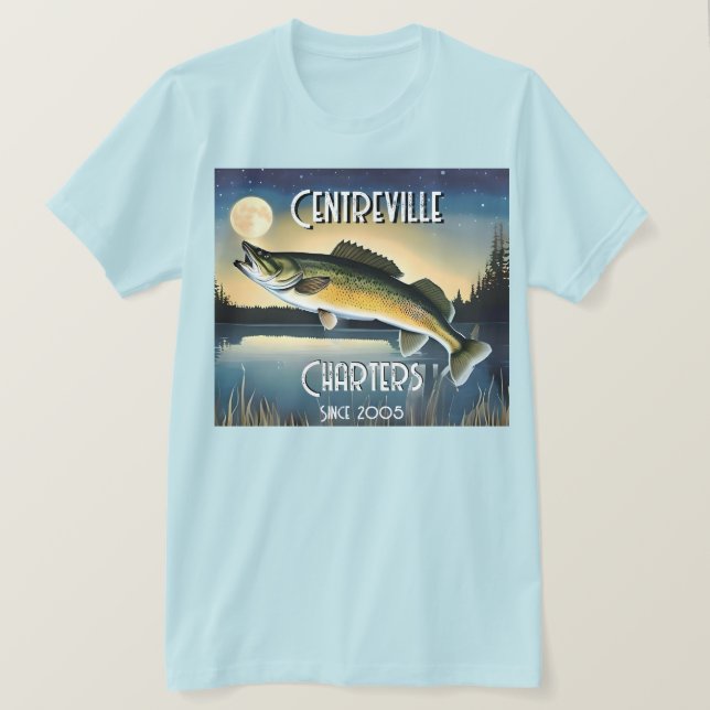 Walleye Pike, Water and Moon Memorial T-Shirt (Design Front)